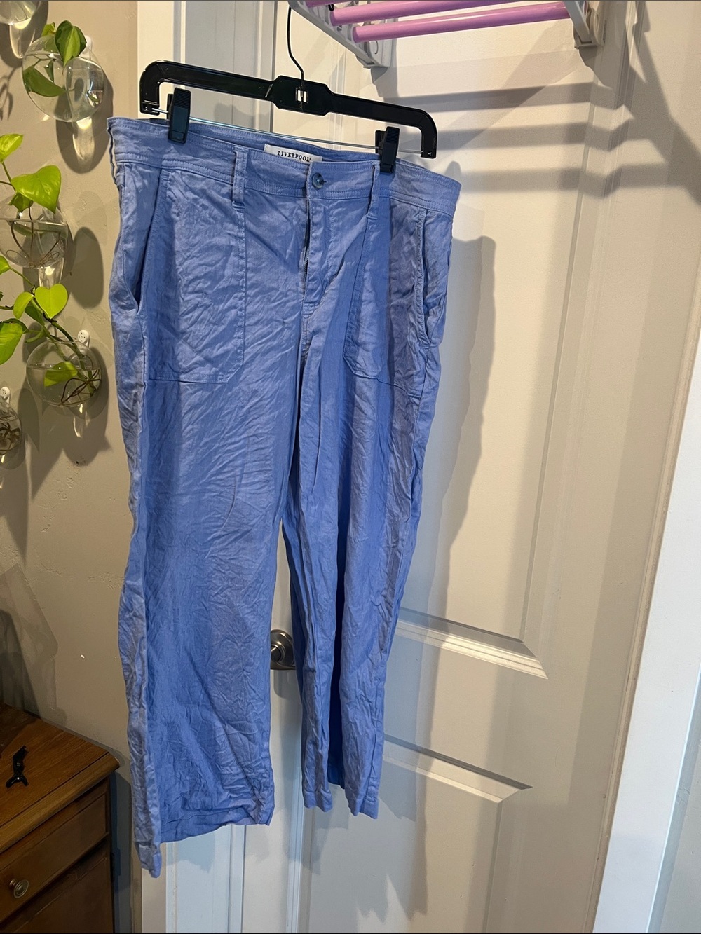 Periwinkle Casual Linen Blend Pants